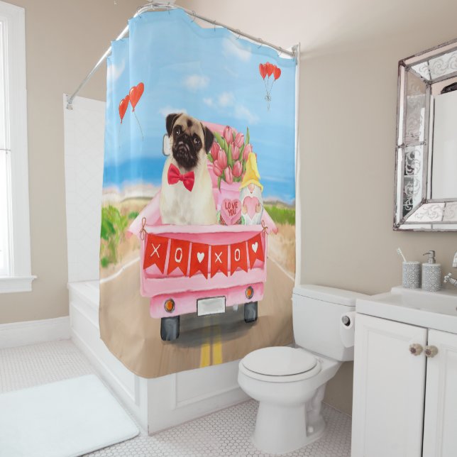 Rideaux De Douche Carlin Chien Saint Valentin Camion (En situation)