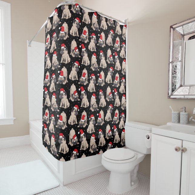 Rideaux De Douche Carlins en Santa Hats Motif de Noël (En situation)