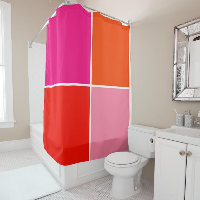 Rideaux De Douche Carré rose et orange (En situation)