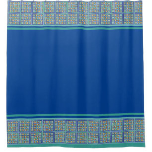 Rideaux De Douche Carreaux bleu et vert marocain bordé et rayures