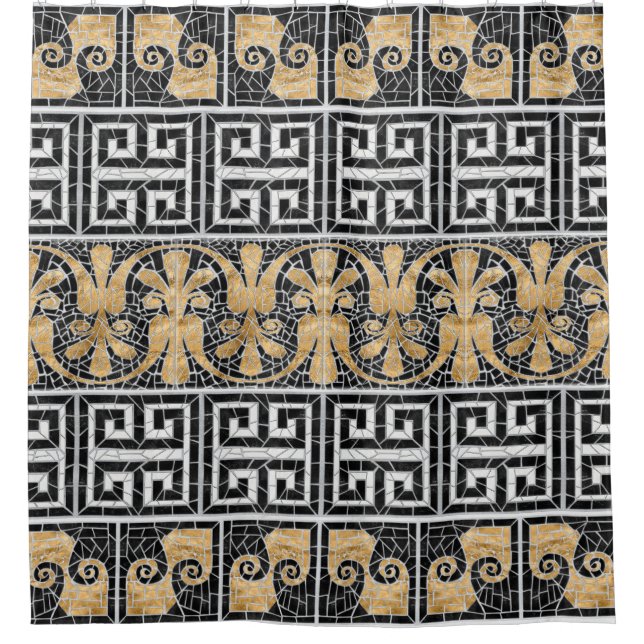 Rideaux De Douche Carreaux brisés grecs mosaïque marbre noir (Devant)