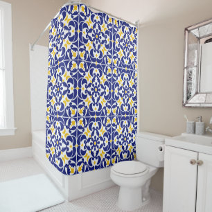 Rideaux De Douche Carreaux méditerranéens Motif bleu et jaune