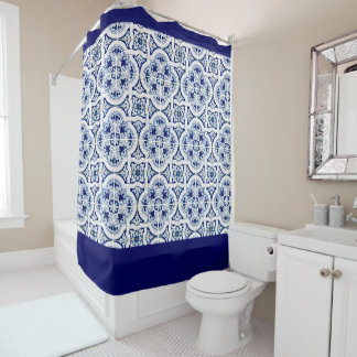 Rideaux De Douche Carrelage bleu et blanc classique