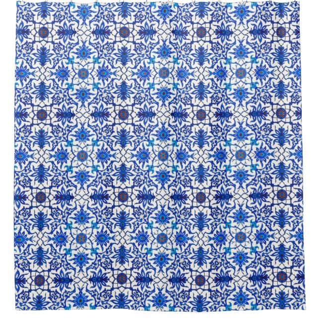 Rideaux De Douche Carrelage chinois Art Nouveau - Cobalt Bleu & Blan (Devant)