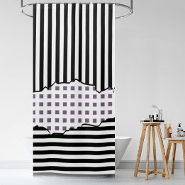 Rideaux De Douche Carrelage élégant Carrelage noir blanc violet Couc