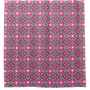 Rideaux De Douche Carrelage Floral marocain, Fuchsia rose & gris / G