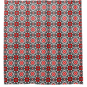 Rideaux De Douche Carrelage marocain floral, rouge profond, noir et