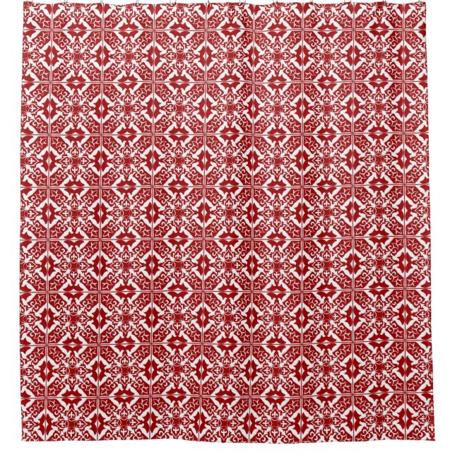 Rideaux De Douche Carrelage marocain Motif, rouge profond et blanc (Devant)