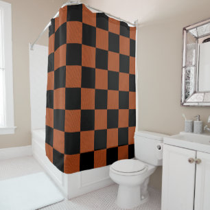 Rideaux De Douche Carrés à carreaux noirs et orange Buffalo Plaid