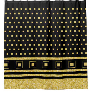 Rideaux De Douche Carrés géométriques Abstraits Black Gold de luxe