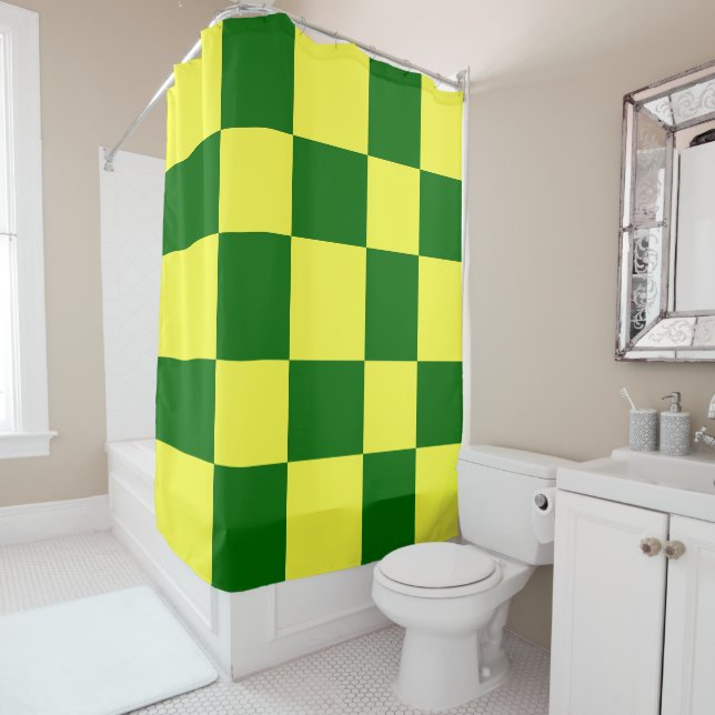 Rideaux De Douche Carrés jaunes et verts (En situation)