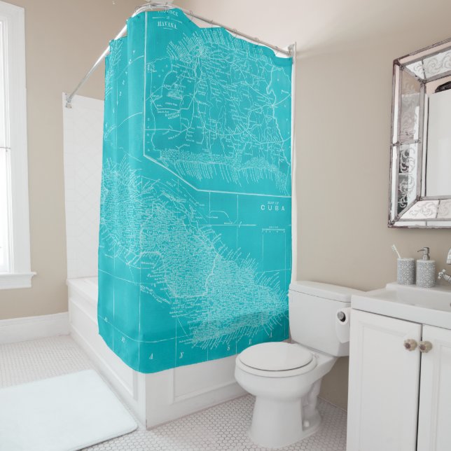 Rideaux De Douche Carte Blue Cuba (En situation)