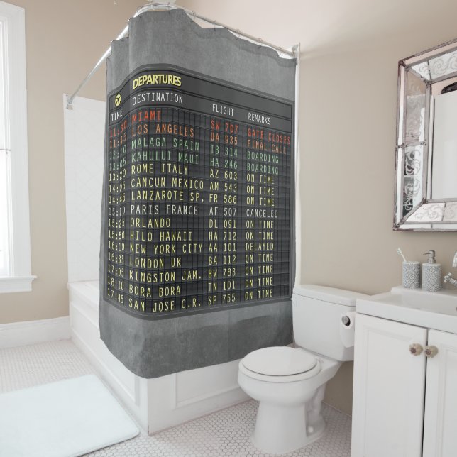 Rideaux De Douche Carte d'aéroport (tout le texte est personnalisabl (En situation)