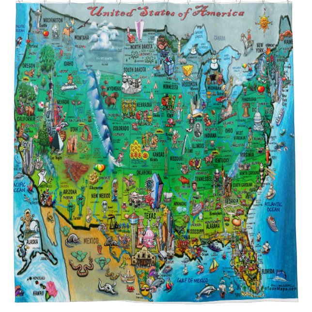 Rideaux De Douche Carte de bande dessinée des Etats-Unis (Devant)
