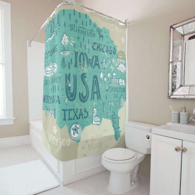 Rideaux De Douche Carte de griffonnage des Etats-Unis (En situation)