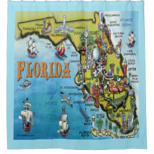 Rideaux De Douche Carte des caricatures de Floride