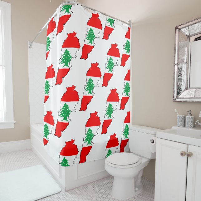Rideaux De Douche Carte du Liban avec drapeau (En situation)