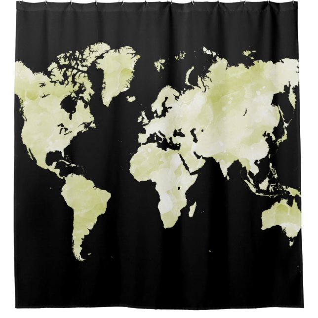 Rideaux De Douche Carte du monde vert noir 73 (Devant)