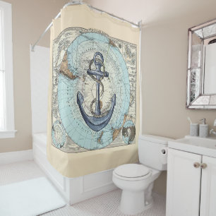 Rideaux De Douche Carte du pôle Nord vintage Ancre nautique