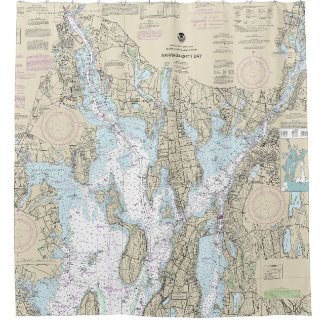 Rideaux De Douche Carte marine de la baie Narragansett 13221 (Devant)