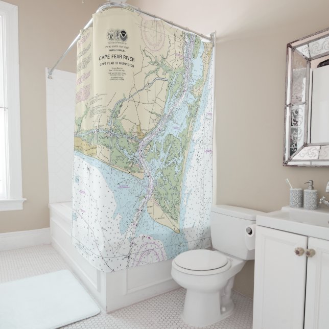 Rideaux De Douche Carte marine de la rivière Cape Fear 11537 (En situation)