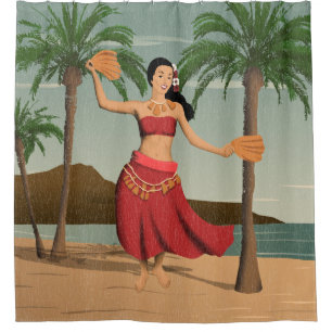 Rideaux De Douche Carte postale Hawaiian Vintage Hula Girl détenue