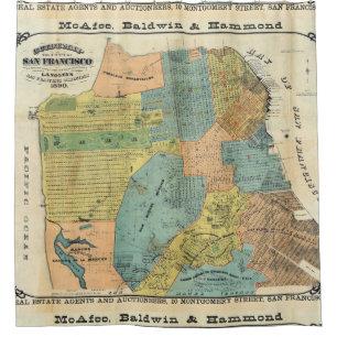 Rideaux De Douche Carte vintage de San Francisco (1890)