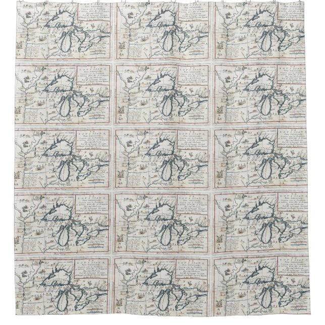Rideaux De Douche Carte vintage des Great Lakes (1696) (Devant)