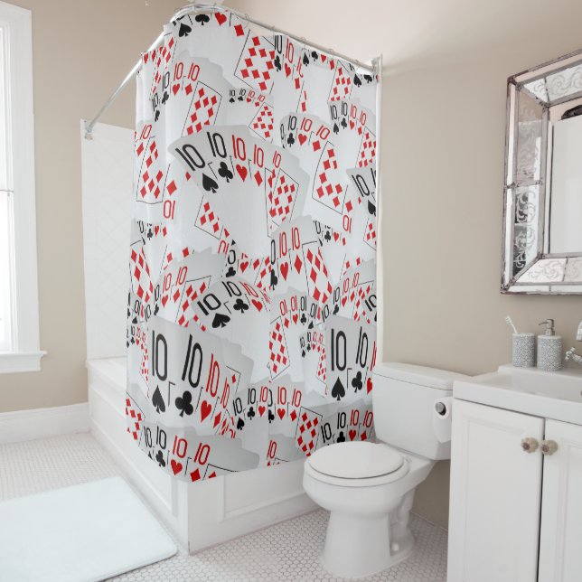Rideaux De Douche Cartes De Poker Quad Tens Disposées, (En situation)