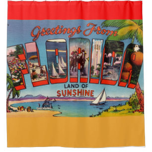Rideaux De Douche Cartes de vœux colorées vintage Floride