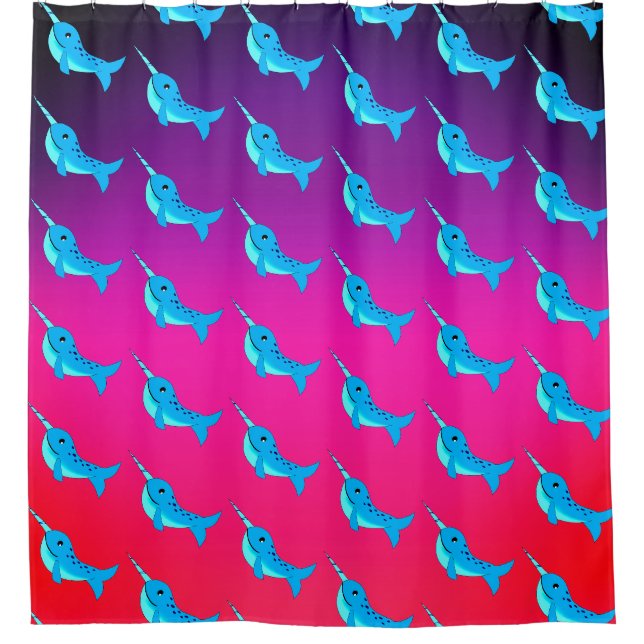 Rideaux De Douche Cartoon blue narwhals pattern on Navy Blue (Devant)