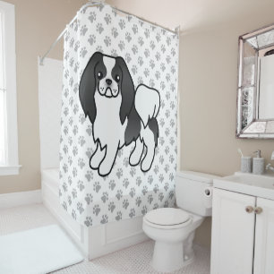 Rideaux De Douche Cartoon japonais noir et blanc Chien et pattes