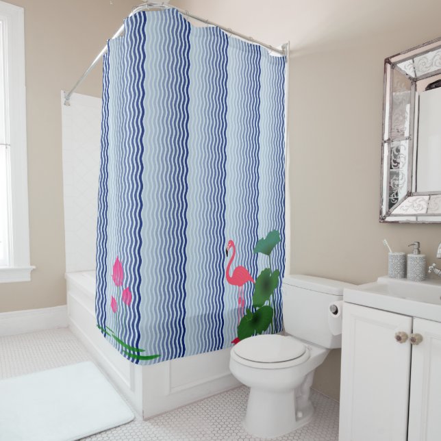 Rideaux De Douche Cascade de Lotus et Flamant rose (En situation)