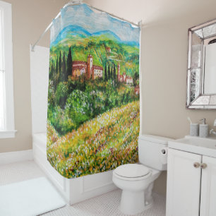 RIDEAUX DE DOUCHE CASTELS EN CHIANTI PAYSAGE, CHAMPS DE FLEURS JAUNE