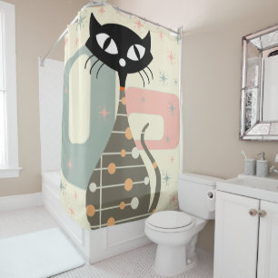 Rideaux De Douche Cat du milieu du siècle moderne