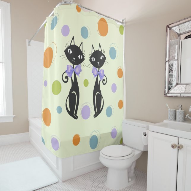 Rideaux De Douche Cat moderne du milieu du siècle (En situation)