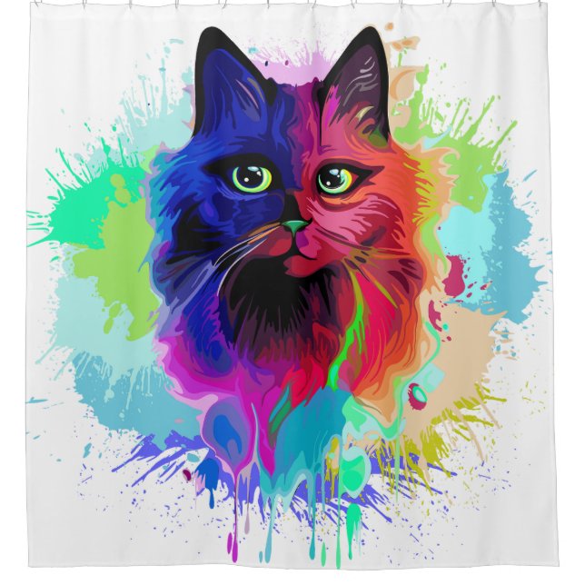 Rideaux De Douche Cat Trippy Psychedelic Pop Art (Devant)