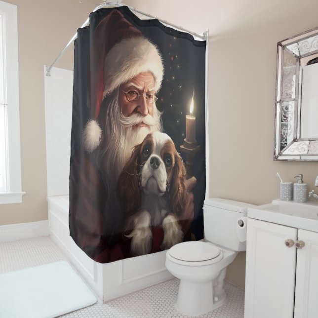 Rideaux De Douche Cavalier King avec le Père Noël Festif Noël (En situation)