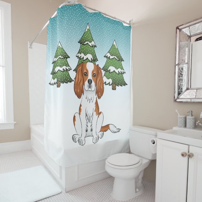 Rideaux De Douche Cavalier King Charles Spaniel Blenheim en Hiver (En situation)