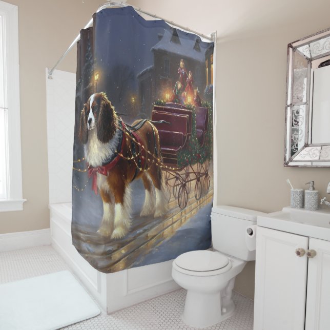 Rideaux De Douche Cavalier King Charles Spaniel Noël Festive (En situation)