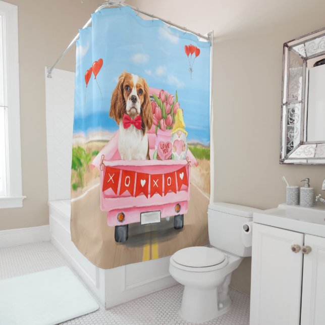Rideaux De Douche Cavalier King Chien Saint Valentin Coeurs de Camio (En situation)