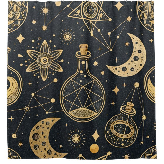 Rideaux De Douche Celestial Witchcraft - Gold Moon, Potion Bottles 2 (Devant)