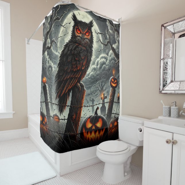 Rideaux De Douche Cemetery Night Owl Éffrayant Szn Glow Halloween Pa (En situation)