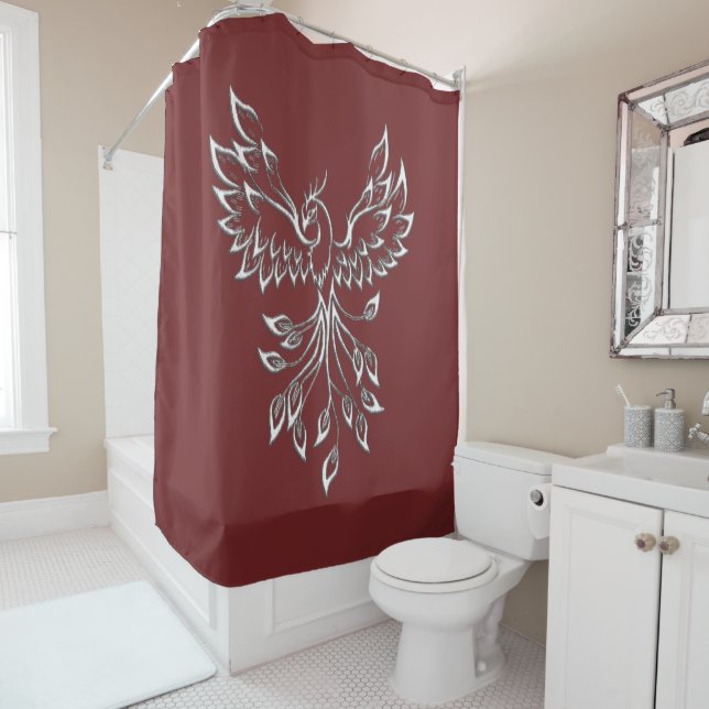 Rideaux De Douche Cendres noires rouges et Phoenix (En situation)