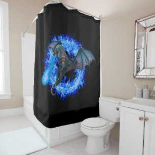 Rideaux De Douche Cercle bleu Flamme Dragon Respiration Feu