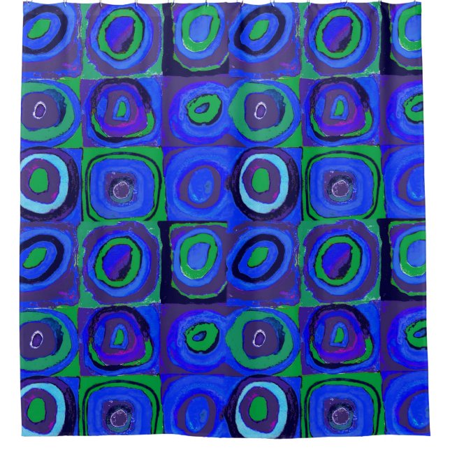 Rideaux De Douche Cercle Carré Kandinsky Farbstudie Blue Quadrate (Devant)