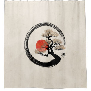Rideaux De Douche Cercle d'Enso et arbre de bonsaïs sur la toile