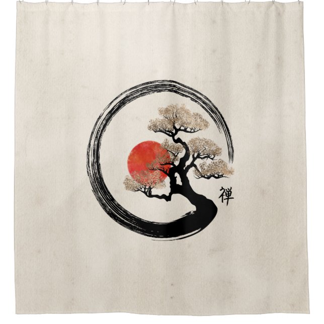 Rideaux De Douche Cercle d'Enso et arbre de bonsaïs sur la toile (Devant)