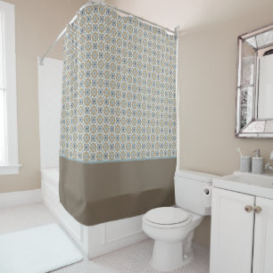 Rideaux De Douche Cercles bleus, tans, blancs et Brown Carrés Motif