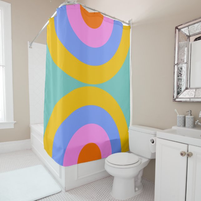 Rideaux De Douche Cercles Boho Retro Vibrants (En situation)
